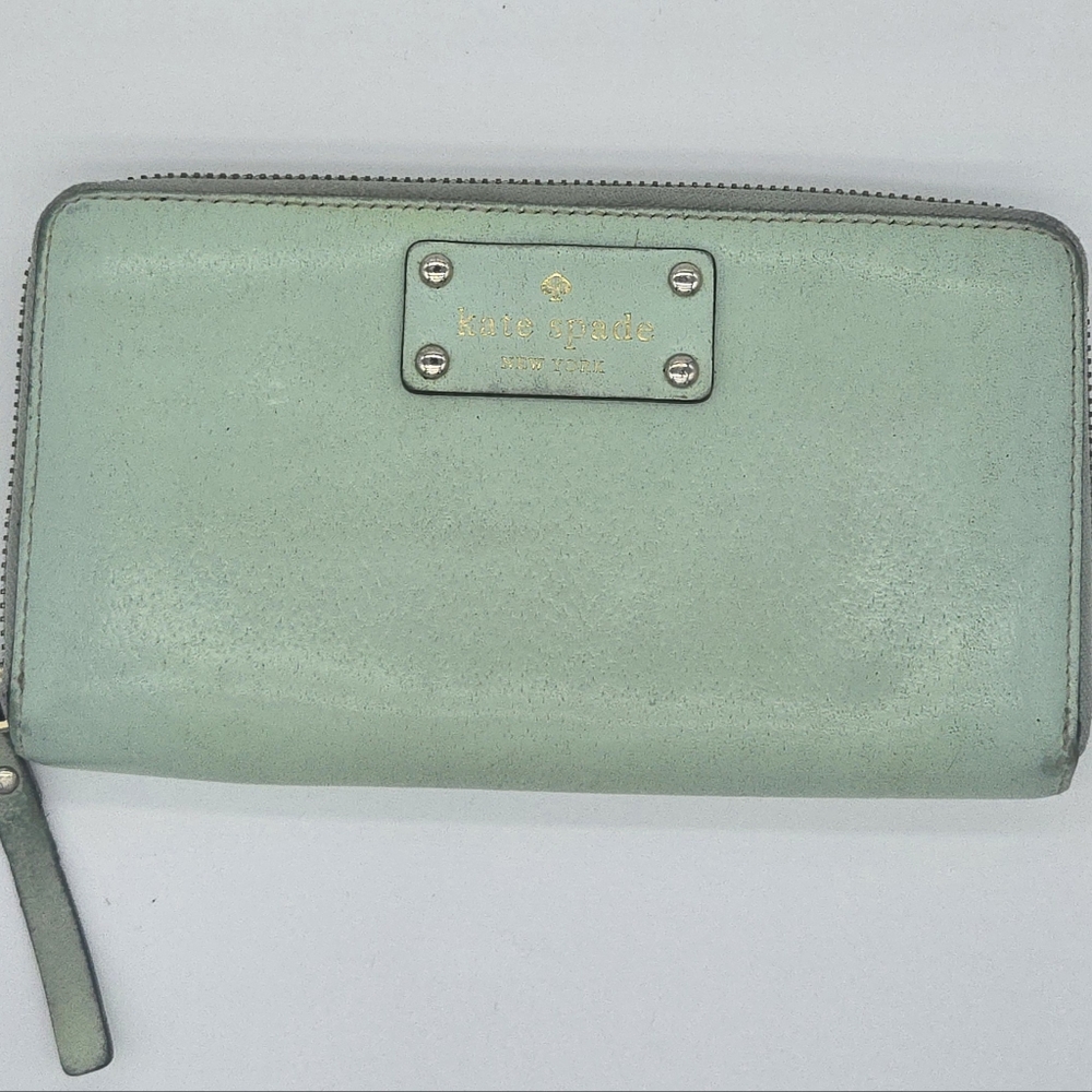 Kate Spade Wellesley Mint Mojito Leather Long Zip Around Wallet